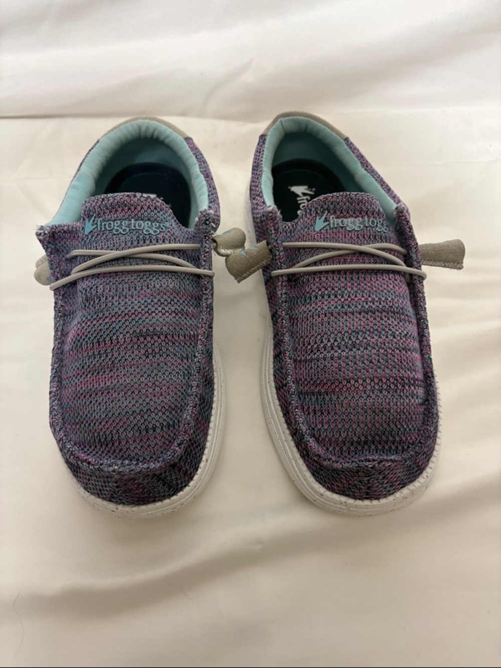 frogg toggs Women's Purple Knit Slip-On Loafers with Aqua Lining